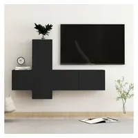 VidaXL 3-tlg. TV-Schrank-Set Schwarz Holzwerkstoff