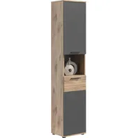 WELLTIME Riga Hochschrank 37 x 190 cm Braun Kunststoff/Metall/MDF/Massivholz