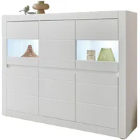 Furn.design Highboard weiß matt und Evoke Eiche, Vitrine 165