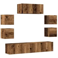 VidaXL 7-tlg. TV-Schrank-Set Wandmontage Altholz-Optik Holzwerkstoff