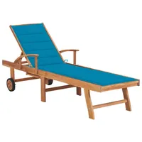 VidaXL Sonnenliege mit Auflage Blau Massivholz Teak