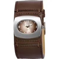 Just JU109 Analog Damenuhr mit Unterleg-Echtlederband - braun