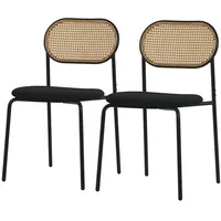 ML-Design Esszimmerstühle 2er Set, Schwarz, mit Rattan Rückenlehne Gepolsterte