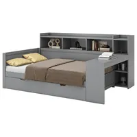 XDOVET Schlafsofa,Daybett(Grau)Tagesbett,Nachttischablage und Untertischablage,Bett mit Steckdose und USB-Anschluss, 2