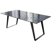 DeLife Esstisch Edge 200x100 Reliefglas Rauchschwarz 3D-Design Metall Schräg