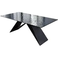 DeLife Esstisch Edge 200x100 Reliefglas Rauchschwarz 3D-Design V-Gestell Flachstahl