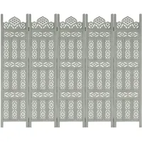 VidaXL 5tlg. Raumteiler Handgeschnitzt Grau 200×165cm Mango Massivholz