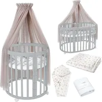 Waldin Babybett OWAL aus Holz 7in1 mit Matratze, mitwachsend,Stoffe