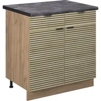 Vicco Schubunterschrank Fame-Line Eiche gefräst 80 cm mit Arbeitsplatte