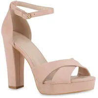 VAN HILL Damen High Heels Sandalette Veloursleder-Optik Party Absatz-Schuhe