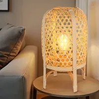 GLOBO Tischlampe Tischleuchte, Beistelllampe Bambus naturfarben Geflecht 1 flammig