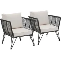 Tectake tectake® Garten-Loungesessel Sundo im Rope-Design, abnehmbare Polyesterbezüge, 75,5