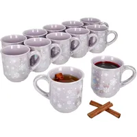 Mambocat 12x Glühweinbecher 0,2L Brillant violett Weihnachtslandschaft Keramik geeicht