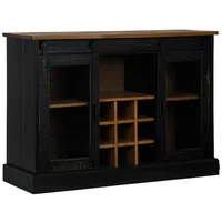 VidaXL Sideboard HALDEN 2 Schiebetüren Schwarz 112x40x80 cm Massivholz
