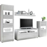 Furn.design Wohnwand, Weiß, Weiß Hochglanz, Grau, Holzwerkstoff, Nachbildung, Uni,