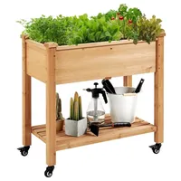 Yaheetech Hochbeet mit Rollen & Ablageboden, Pflanzkasten Pflanztrog Blumenkübel