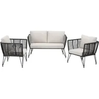 Tectake Garten-Loungeset, Polyrattan im Rope-Design - Grau