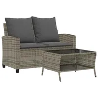 VidaXL Gartensofa 2-Sitzer mit Kissen & Tisch Grau Poly