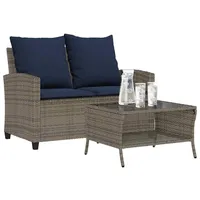 VidaXL Gartensofa 2-Sitzer mit Kissen & Tisch Grau Poly