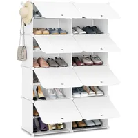 Woltu Schuhregal, Weiß, Kunststoff, Metall, 8 Fächern, Schuhaufbewahrung Schuhregale