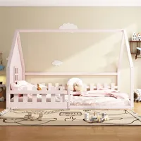 SOFTWEARY Hausbett mit Lattenrost, Rausfallschutz und Zaun, 140x200 cm,