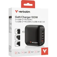 Verbatim Mini GaN Charger 100W 3xUSB-C PD, 1xUSB-A QC