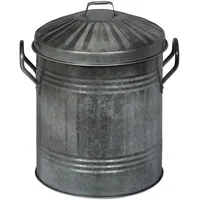 Relaxdays Ascheeimer mit Deckel, Griffen, 10 Liter, verzinktes Eisen,