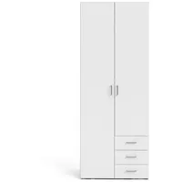 VCM Space Kleiderschrank 201x78x50cm, 2 Türen, 3 Schubladen weiß.