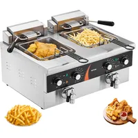 Vevor elektrische Fritteuse Edelstahl, Doppelte Tanks 3000Wx2 Restaurant 5,9Lx2
