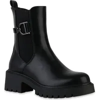 VAN HILL Damen Klassische Stiefeletten Blockabsatz Profilsohle Schuhe Schwarz,