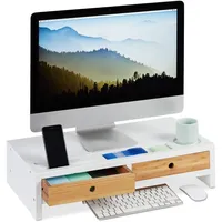Relaxdays Monitorständer Bambus, 2 Schubladen & Fächern, Lapdesk HBT