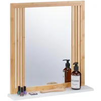 Relaxdays Badspiegel mit Ablage, Bambus - MDF, rechteckig, HxBxT: