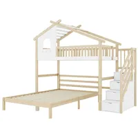 XDOVET Hochbett, 90*200 cm, Bettgitter, Stauraumleiter, Fenster, Hausleiste, Unterbett