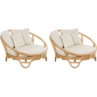 Beliani Sonneninsel 2er Set Natürlich Rattan Auflagen Beige Stoff
