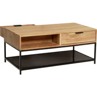 FineBuy Couchtisch FineBuy Sofatisch 90 cm Massivholz Schubladen Wohnzimmertisch