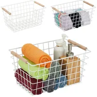 Relaxdays Drahtkorb, 3er Set, Metall, Holzgriffe, HxBxT: 16 x