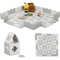 Relaxdays Puzzlematte, 36-TLG. Spielmatte mit Rand, Tiermotive, schadstofffreier Schaumstoff,