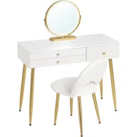 Woltu Schminktisch Weiß, Gold, Metall, 3 Schubladen, Rechteckig,Rechteckig, 100x122x40