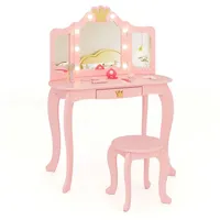 Costway Kinder Schminktisch Set mit beleuchtetem Spiegel, Prinzessinnen-Frisiertisch mit