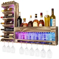 Yorbay Weinregal mit LED-Licht Palette Beflammt Holz, Wandbar mit