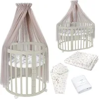 Waldin Babybett OWAL aus Holz 7in1 mit Matratze, mitwachsend,Stoffe