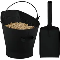 Relaxdays Ascheeimer mit Glutschaufel, 11 Liter Volumen, Kaminzubehör, Aschebehälter