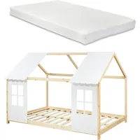 [en.casa] Halboffenes Kinderbett, Tostedt mit Matratze 120x200 cm Holz/Weiß
