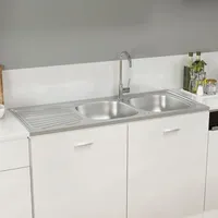 VidaXL Doppelspüle Silbern 1200x500x155 mm Edelstahl