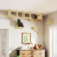 PawHut Katzen Kletterwand Set, 5-teilig Katzenmöbel mit Kratzstamm, Leiter,