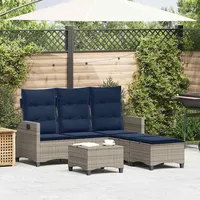 VidaXL 3-tlg. Garten-Sofagarnitur mit Kissen L-Form Grau Poly Rattan
