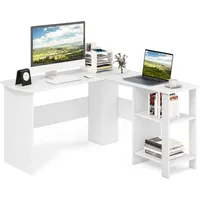 Costway Schreibtisch L-Form, Eckschreibtisch mit 2 Kabellöchern & Ablagefächern,