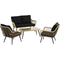 Dehner Lounge Venezia, 4-teilig, Braun, Schwarz