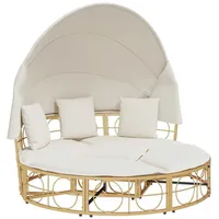 VidaXL Outdoor-Loungebett mit Dach und Kissen Poly Rattan