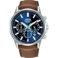 Lorus Herren Uhr Chronograph Quarz Edelstahlgehäuse mit Lederband RT381KX9
